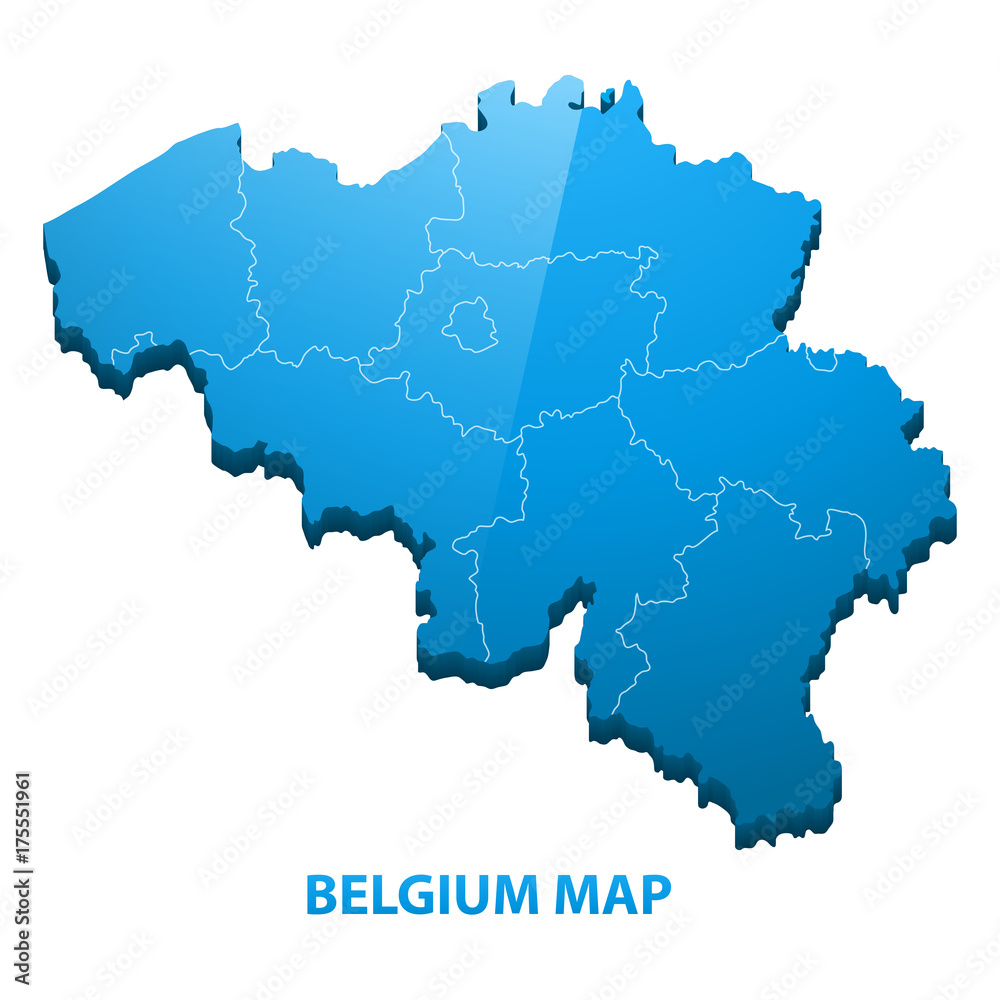 Highly detailed three dimensional map of Belgium with regions border