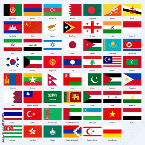 All flags of the countries of the Asia.