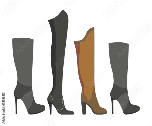 Womens leather and suede boots on high heels