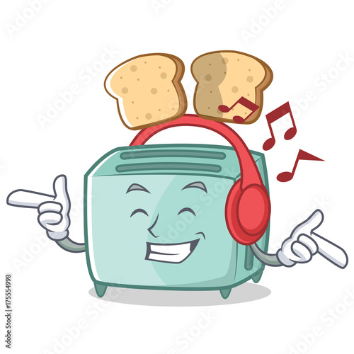 Listening music toaster character cartoon style