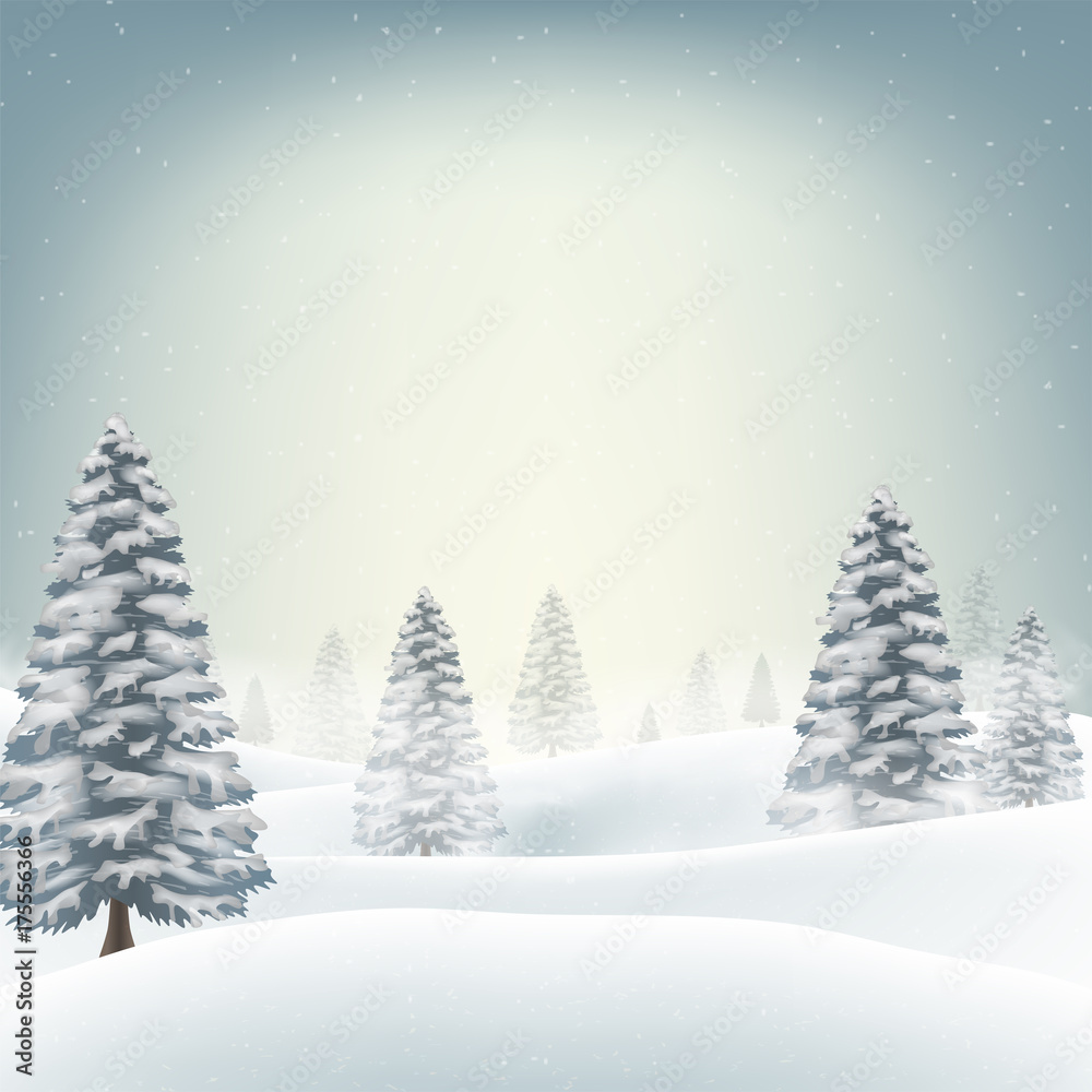 christmas snow field with tree background