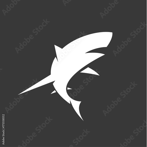Black and White Shark logo with minimalism vector illustration of marine animals