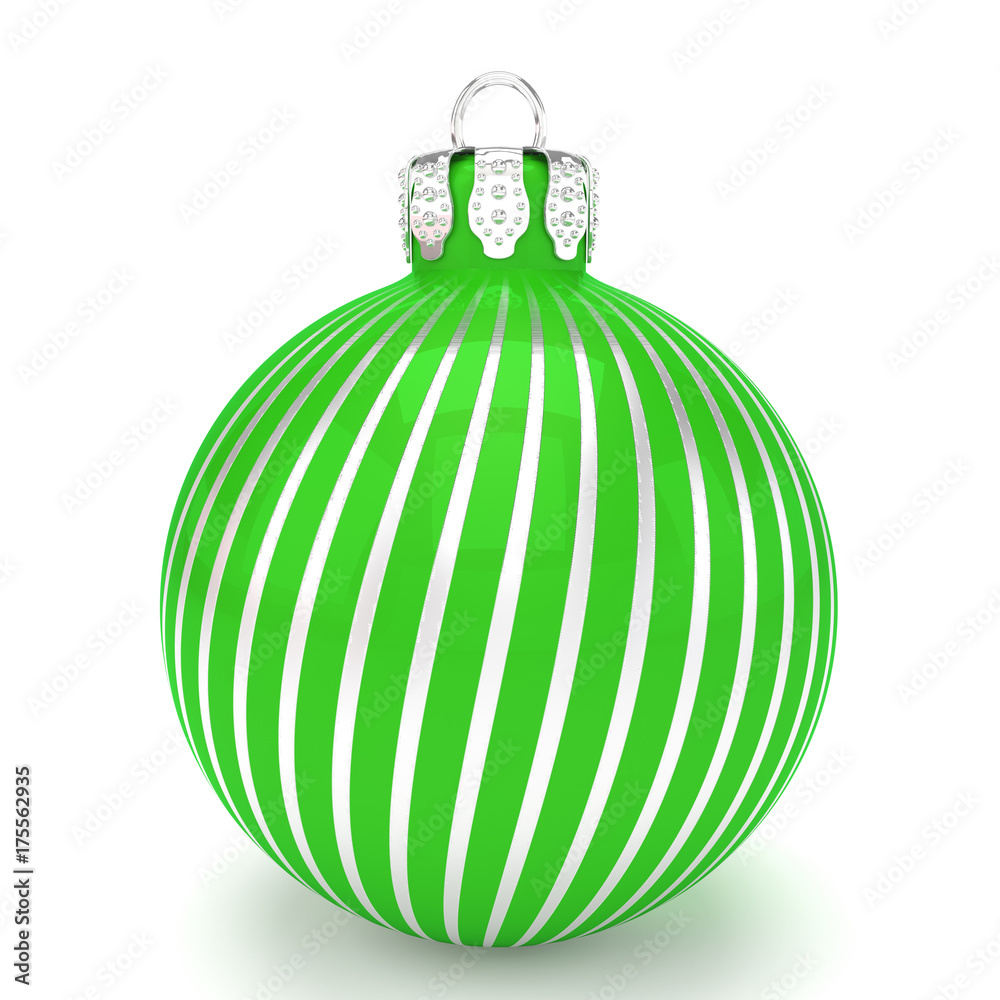 3d render of green christmas bauble with pattern over white background - merry christmas concept