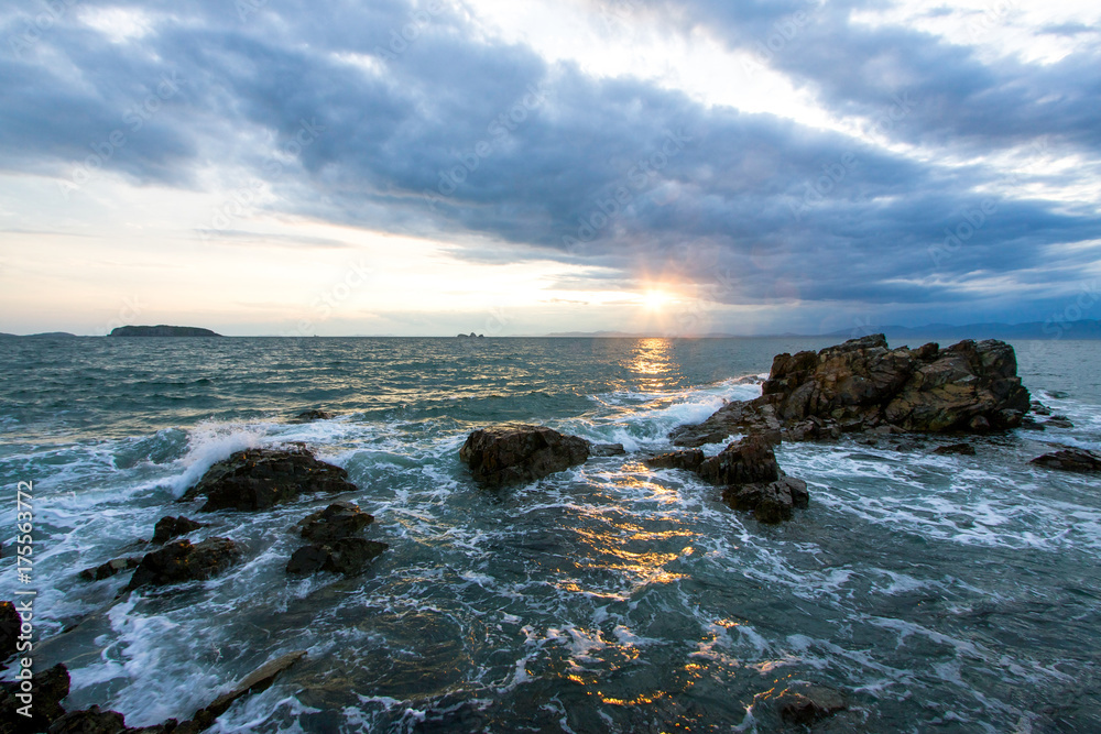 Sea waves at sunset. Sea waves at sunset.