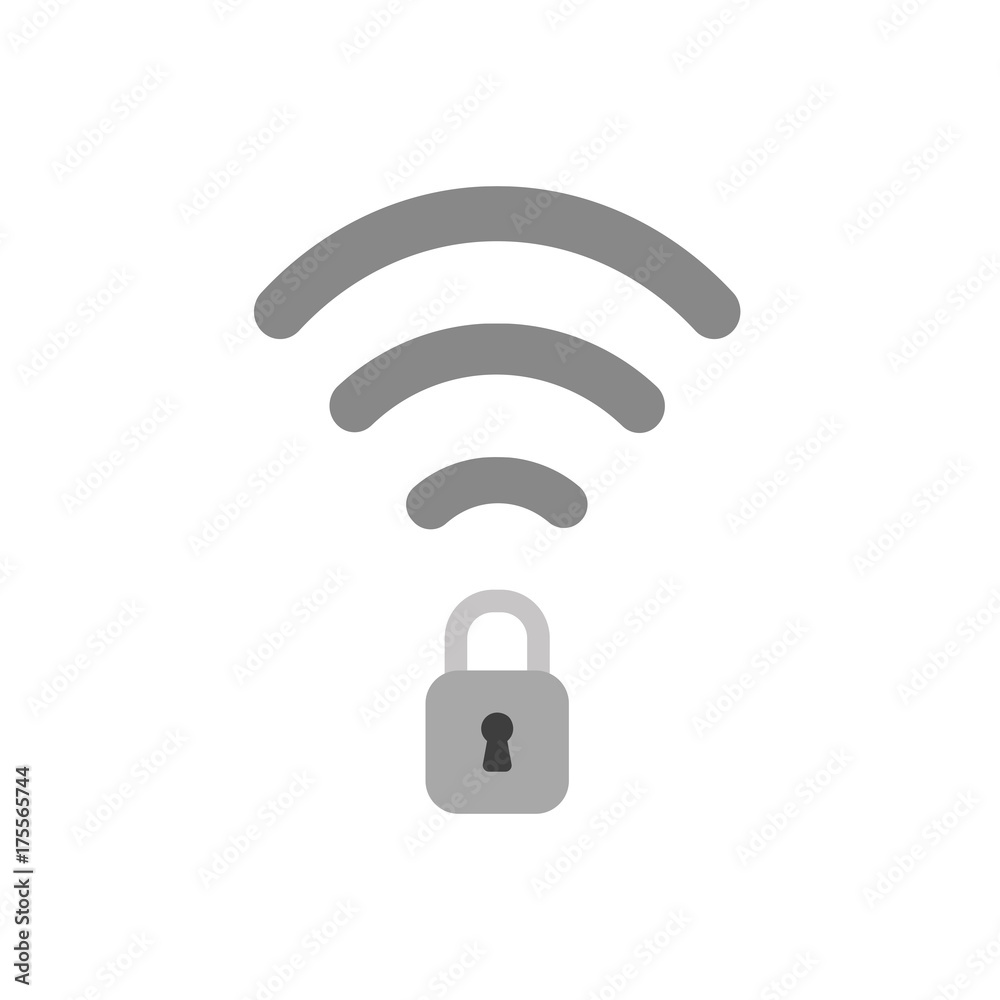 Flat design vector concept of wifi symbol with locked padlock Flat design vector concept of wifi symbol with locked padlock