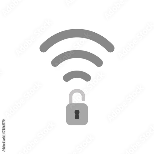 Flat design vector concept of wifi symbol with unlocked padlock