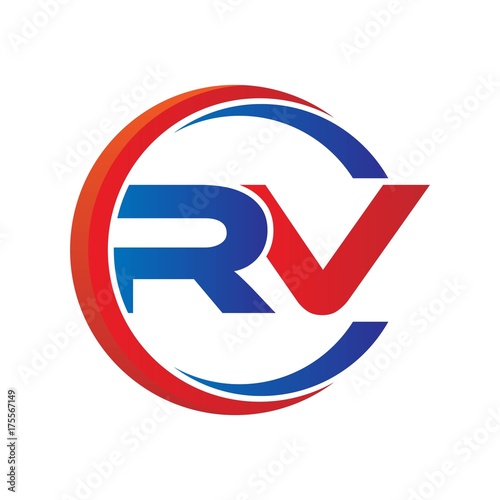 rv logo vector modern initial swoosh circle blue and red
