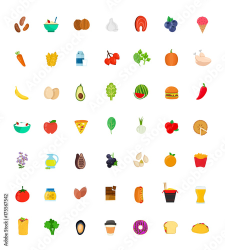 49 food and drink icon set. Vector flat 