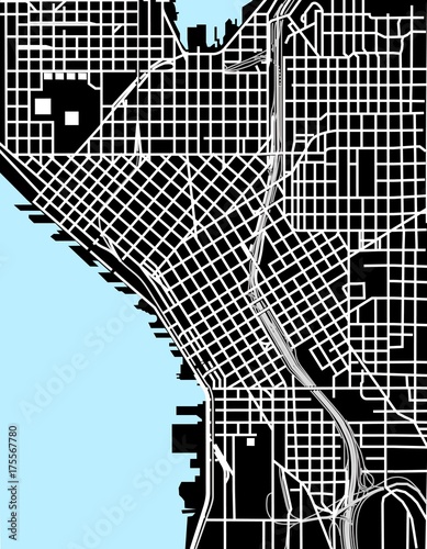 Fotografie, Obraz Seattle black and white vector map