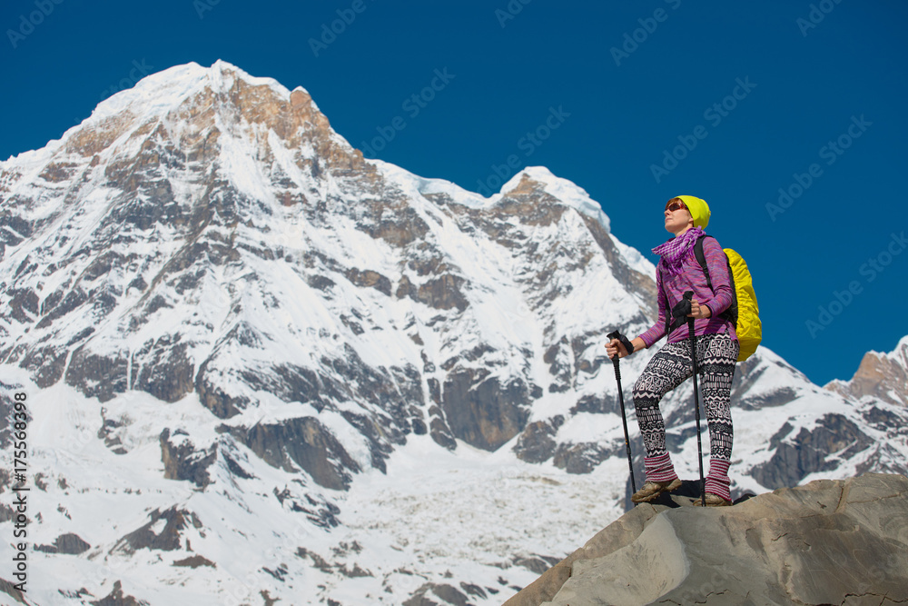 Girl on the background of mountain peaks
Girl on the background of mountain peaks