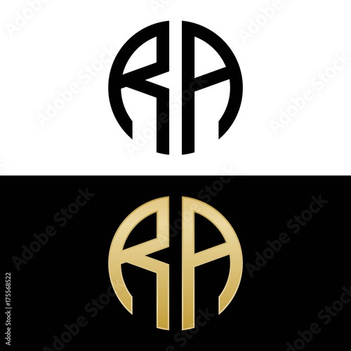 ra initial logo circle shape vector black and gold
