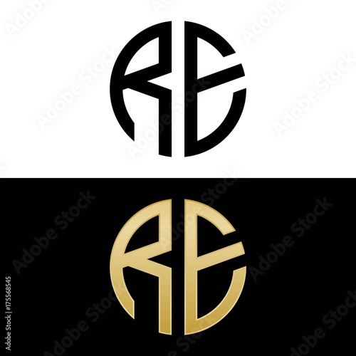 re initial logo circle shape vector black and gold