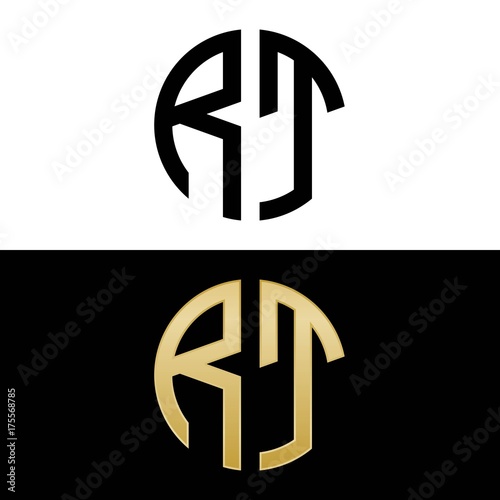 rt initial logo circle shape vector black and gold photo