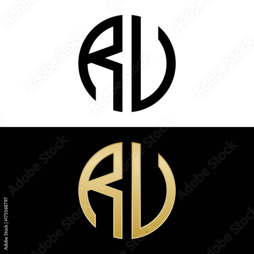 ru initial logo circle shape vector black and gold