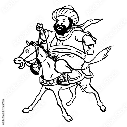 sg171006-Cartoon Fat man riding horse-Vector drawn