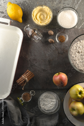 Frame of ingredients for American apple pie