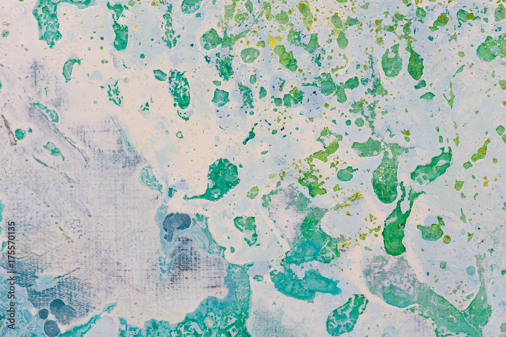 Obraz premium Blue and green splashes in oil abstract painting.