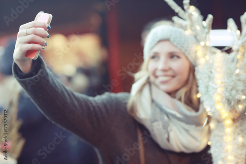 selfie girl New Year Street City
