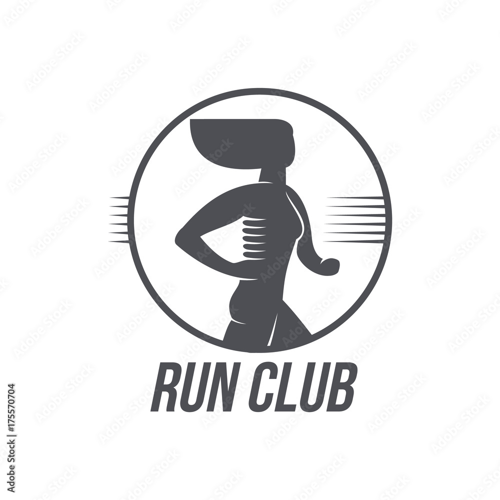 Sportive woman jogging, running marathon brand, logo design icon pictrogram silhouette. Female adult character illustration with run club inscription. Isolated flat illustration on a white background. Sportive woman jogging, running marathon brand, logo design icon pictrogram silhouette. Female adult character illustration with run club inscription. Isolated flat illustration on a white background.