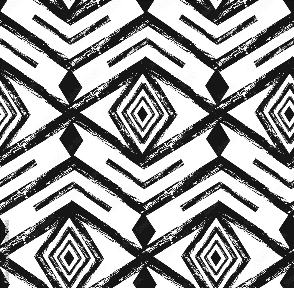 Black tribal Navajo vector seamless pattern with doodle elements. aztec abstract geometric art print. ethnic hipster backdrop. Wallpaper, cloth design, fabric, paper, textile. Hand drawn