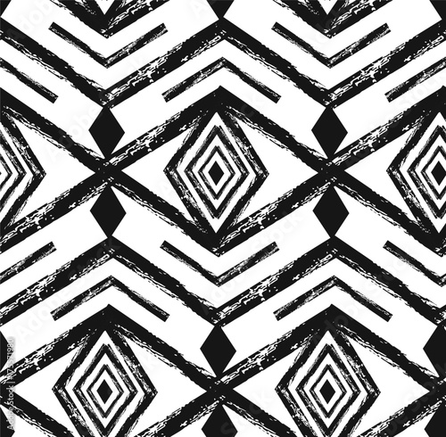Black tribal Navajo vector seamless pattern with doodle elements. aztec abstract geometric art print. ethnic hipster backdrop. Wallpaper, cloth design, fabric, paper, textile. Hand drawn