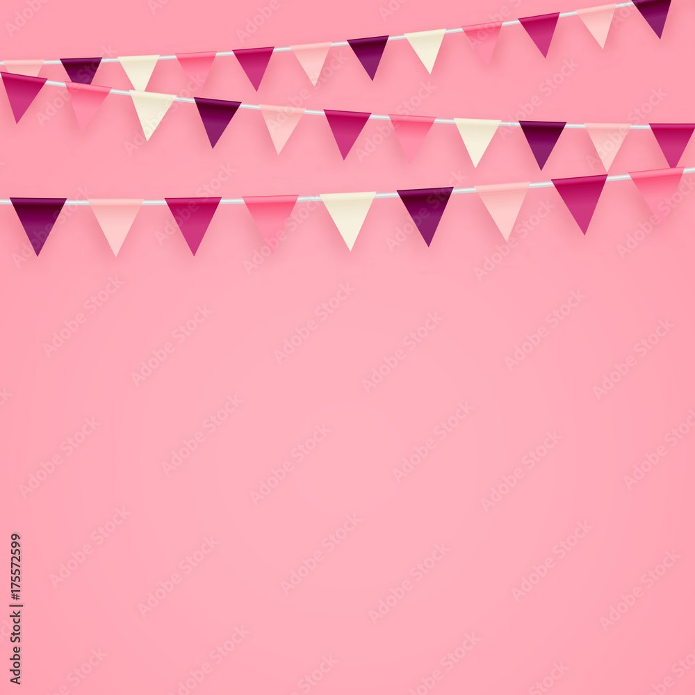 Minimalistic pink vector background with party flags buntings perfect for birthday greeting invitation cards design