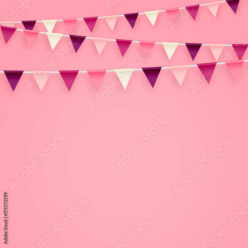 Minimalistic pink vector background with party flags buntings perfect for birthday greeting invitation cards design