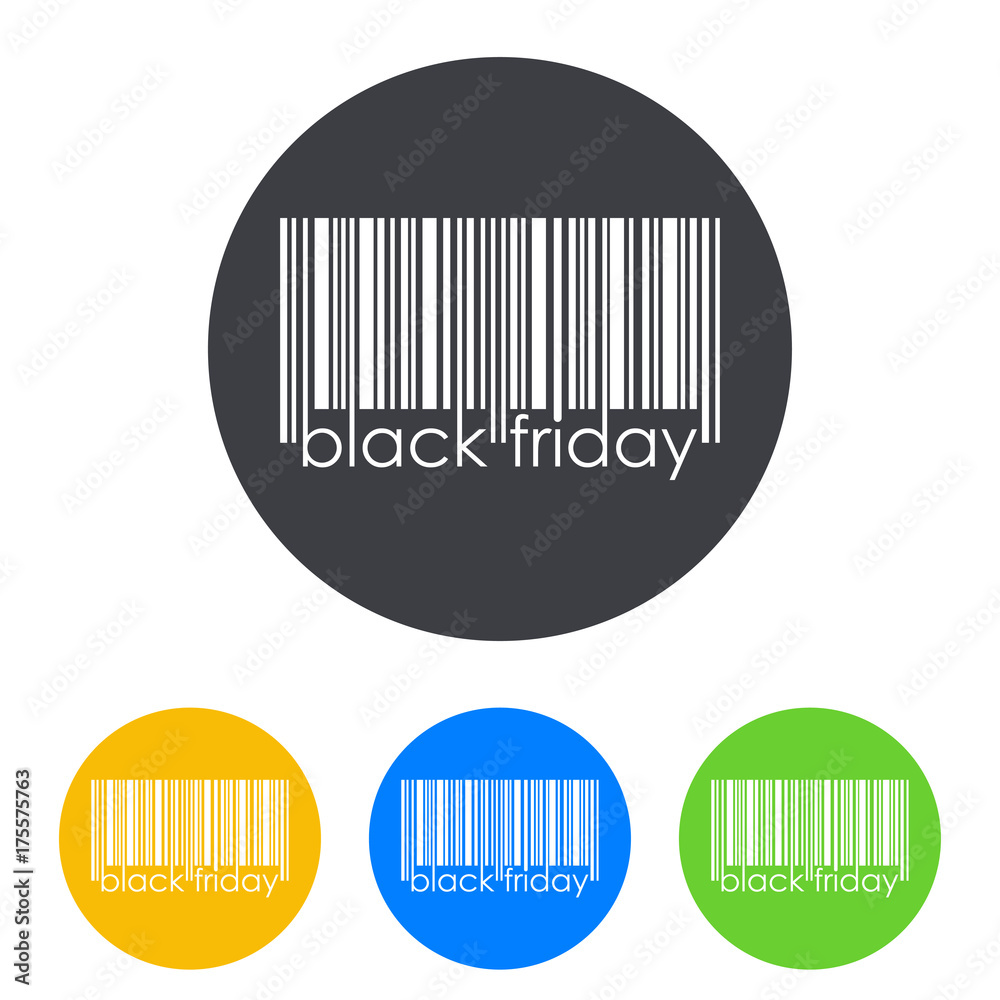 Icono plano codigo de barras black friday en circulo varios colores Icono plano codigo de barras black friday en circulo varios colores