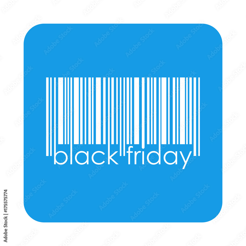 Icono plano codigo de barras black friday en cuadrado azul Icono plano codigo de barras black friday en cuadrado azul