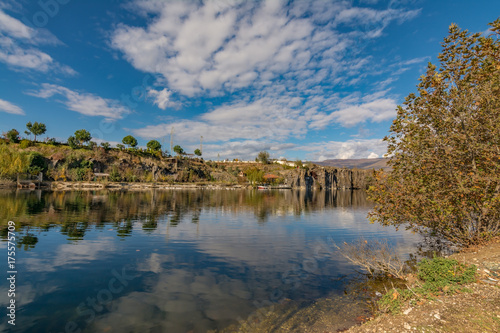 Adala Canyon in Autumn with fall leaves on the trees reflecting in a beautiful pond. Izmir Provnce  Turkey