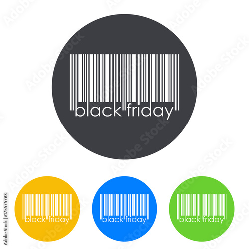 Icono plano codigo de barras black friday en circulo varios colores