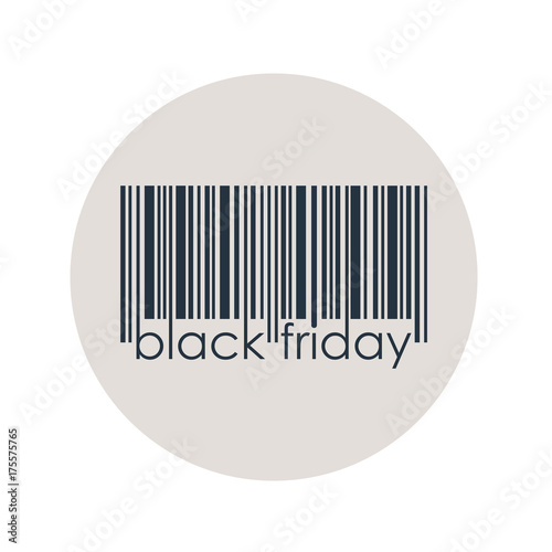 Icono plano codigo de barras black friday en circulo gris