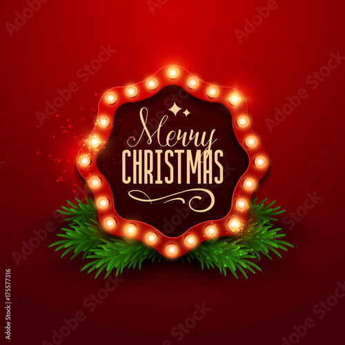 Christmas background. Retro Christmas light sign. Vector illustration. © jack1e