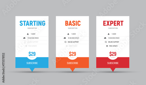 Template of vector price tables for arrows