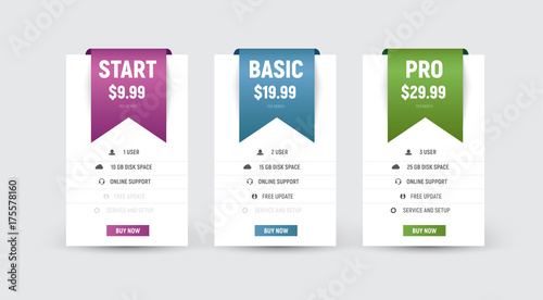 Design of vector white price tables with ribbon for the title