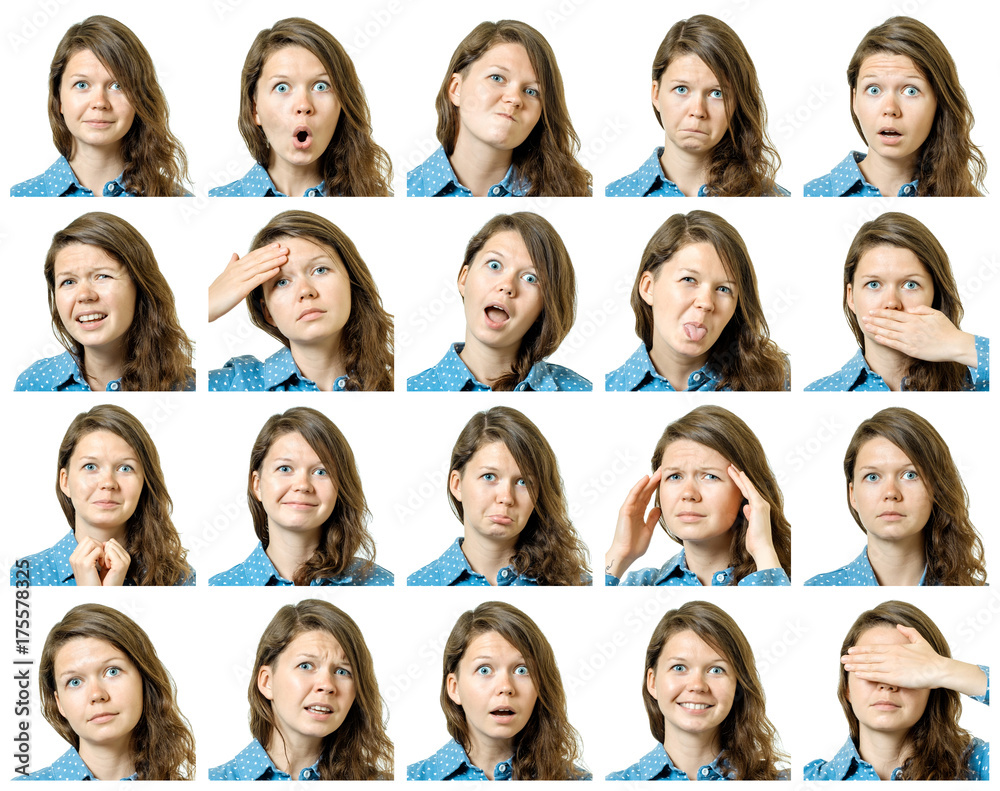 Collage of beautiful girl with different facial expressions Collage of beautiful girl with different facial expressions