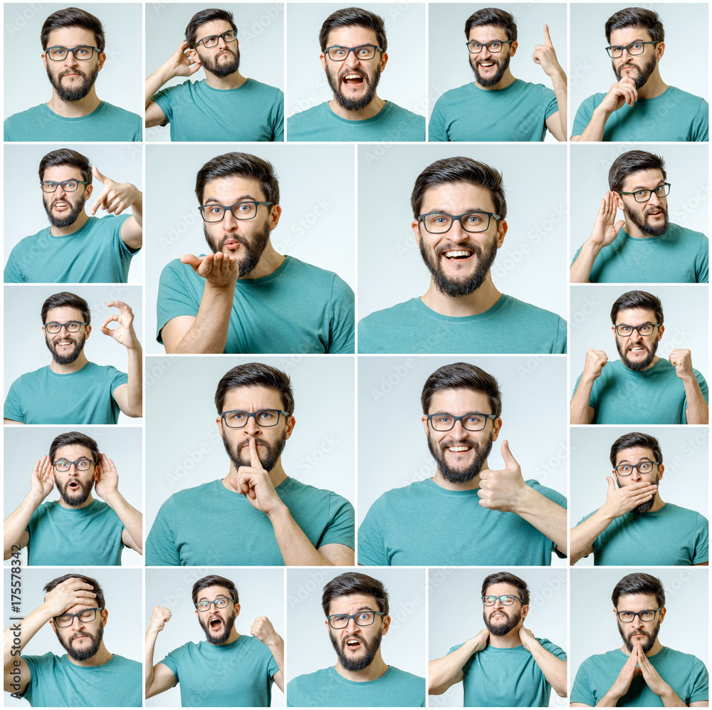 Set of young man's portraits with different emotions Set of young man's portraits with different emotions