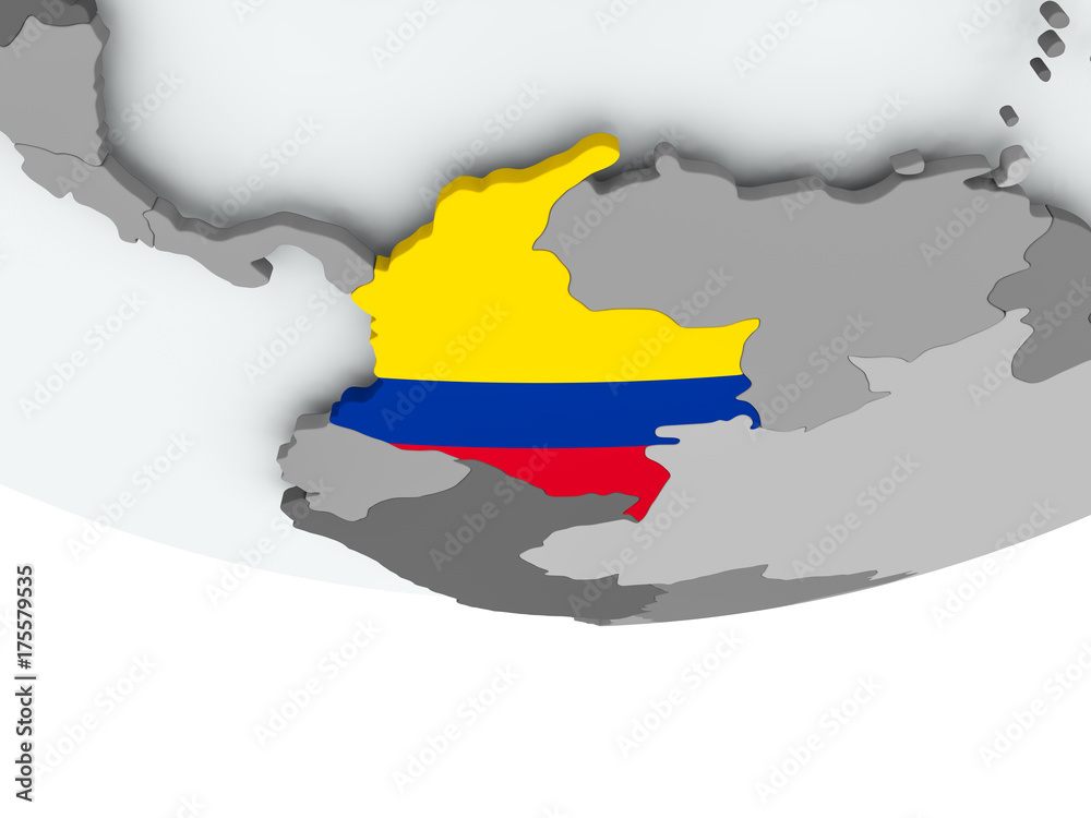 Fototapeta premium Colombia with flag on globe