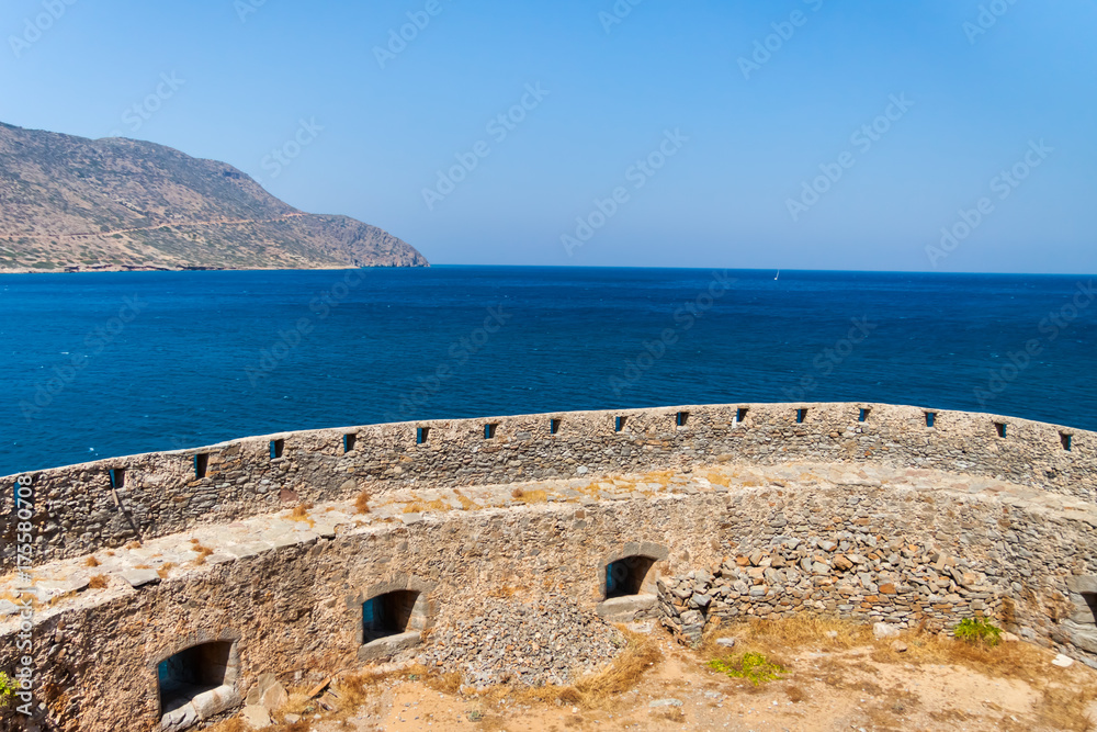 View of the sea from the Venetian Fortress of Spinalonga. Crete, Greece