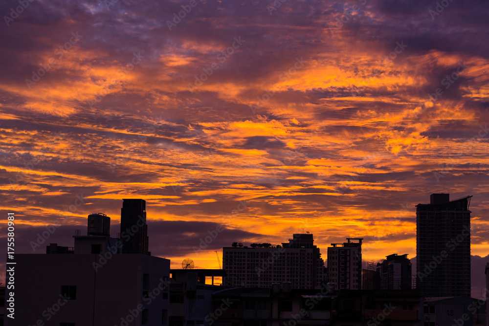 Sunrise at city of Bangkok, Thailand.
