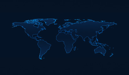 Light blue world map on dark blue background, Elements of this image furnished by NASA