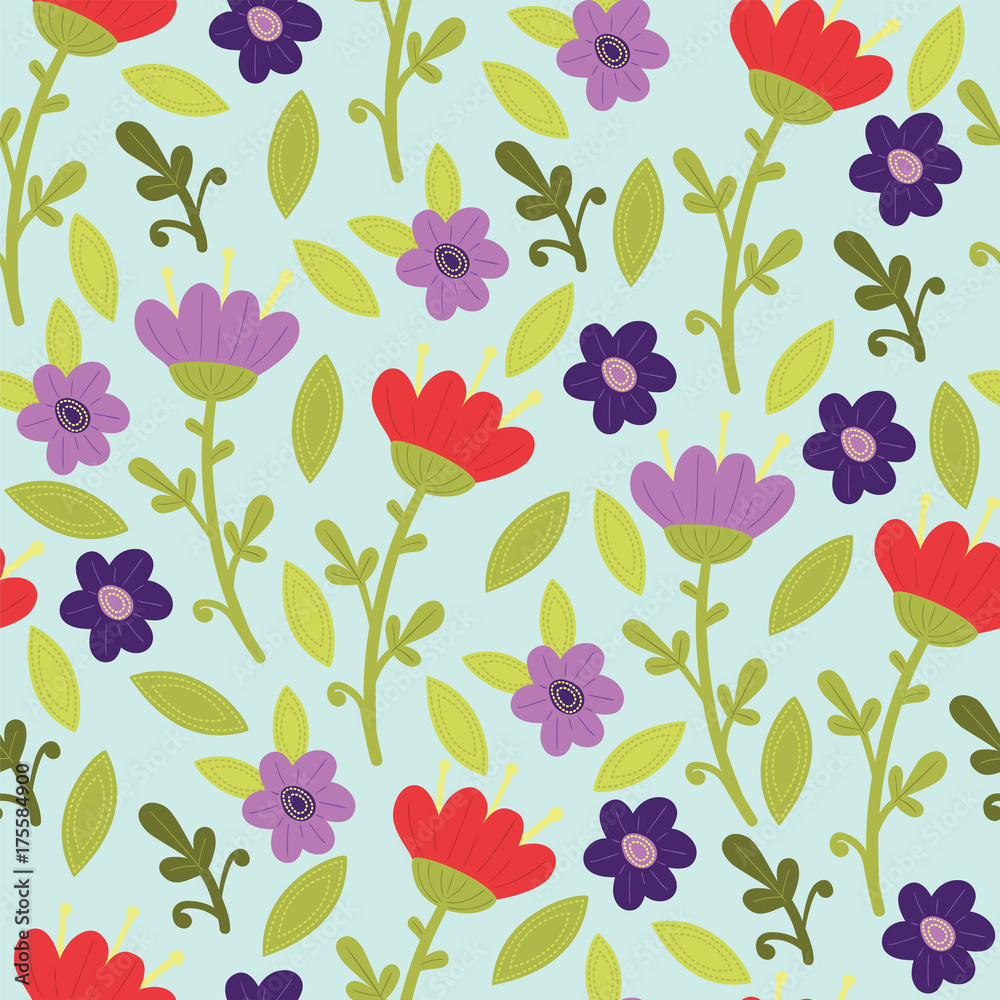 Seamless pattern with colorful flowers. Floral background. EPS10 vector illustration.