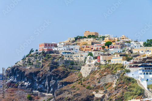 Panoramic view of Fira, the modern capital of the Greek Aegean island of Santorini