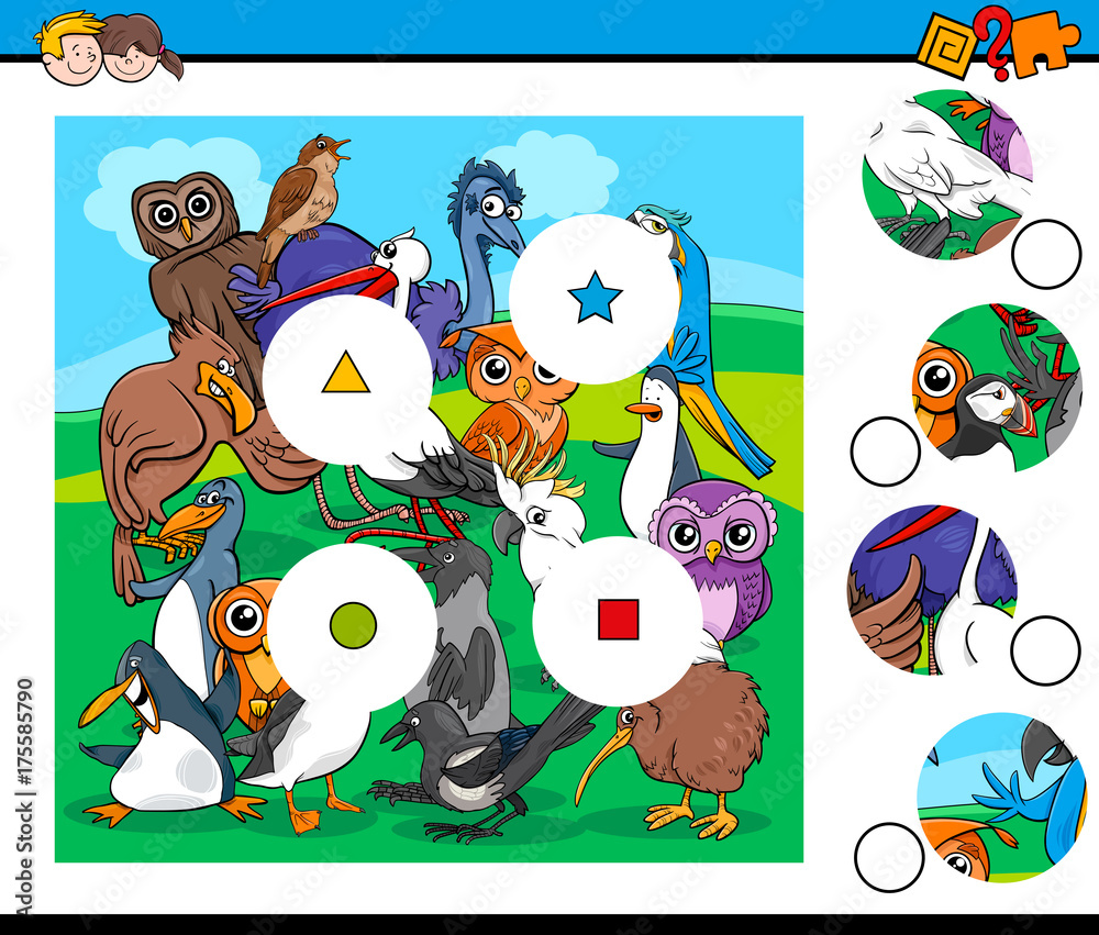 Naklejka premium match pieces game with bird characters
