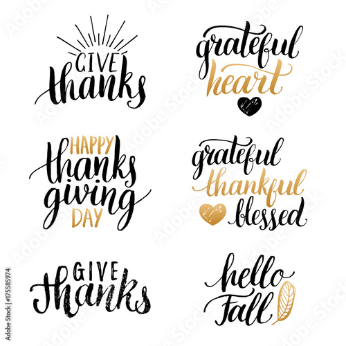 Vector Thanksgiving lettering for invitations or festive greeting cards. Handwritten calligraphy set Hello Fall etc.