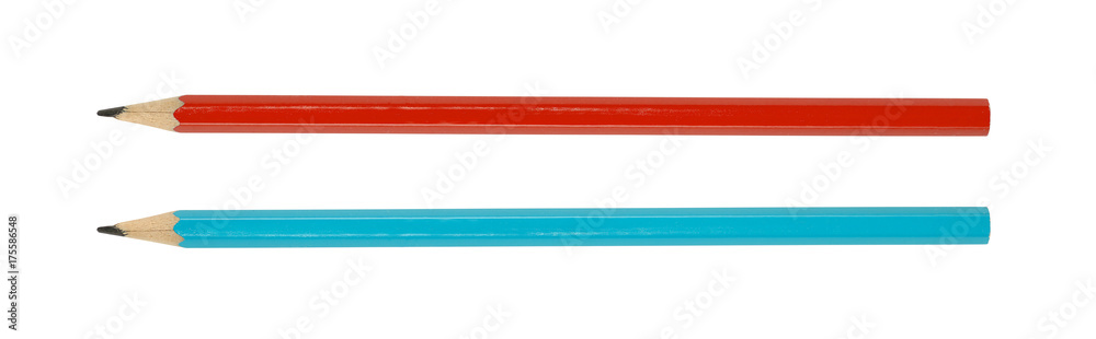Two pencils red and blue isolated on white Two pencils red and blue isolated on white