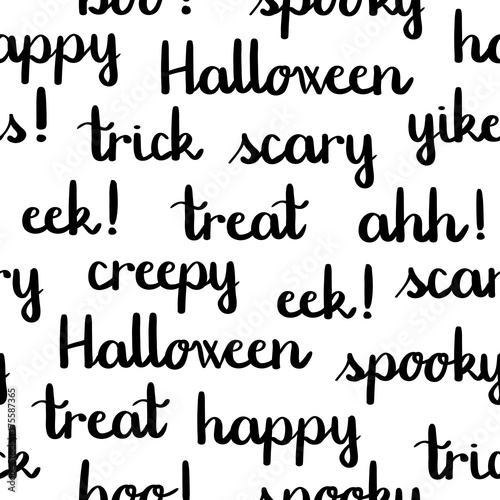 Halloween words black lettering seamless pattern white background