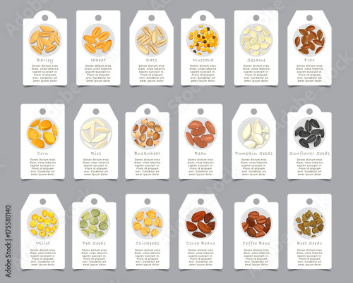 Seasoning seeds on paper cards as sign