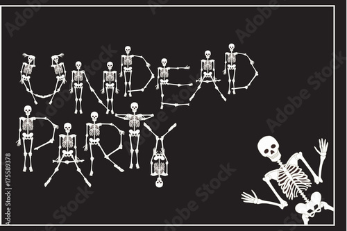 Lettering undead party with dancing skeletons font, set of lette