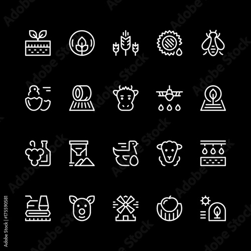 Set line icons of farming and agriculture